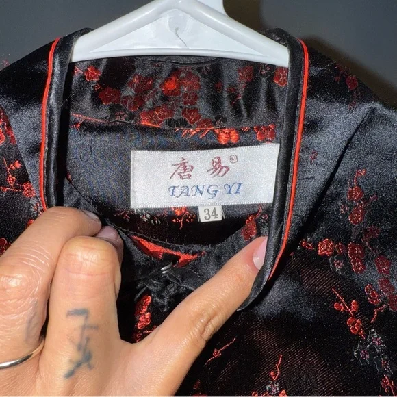 Chinese Mini Black and Red Floral Dress - Picture 5 of 12